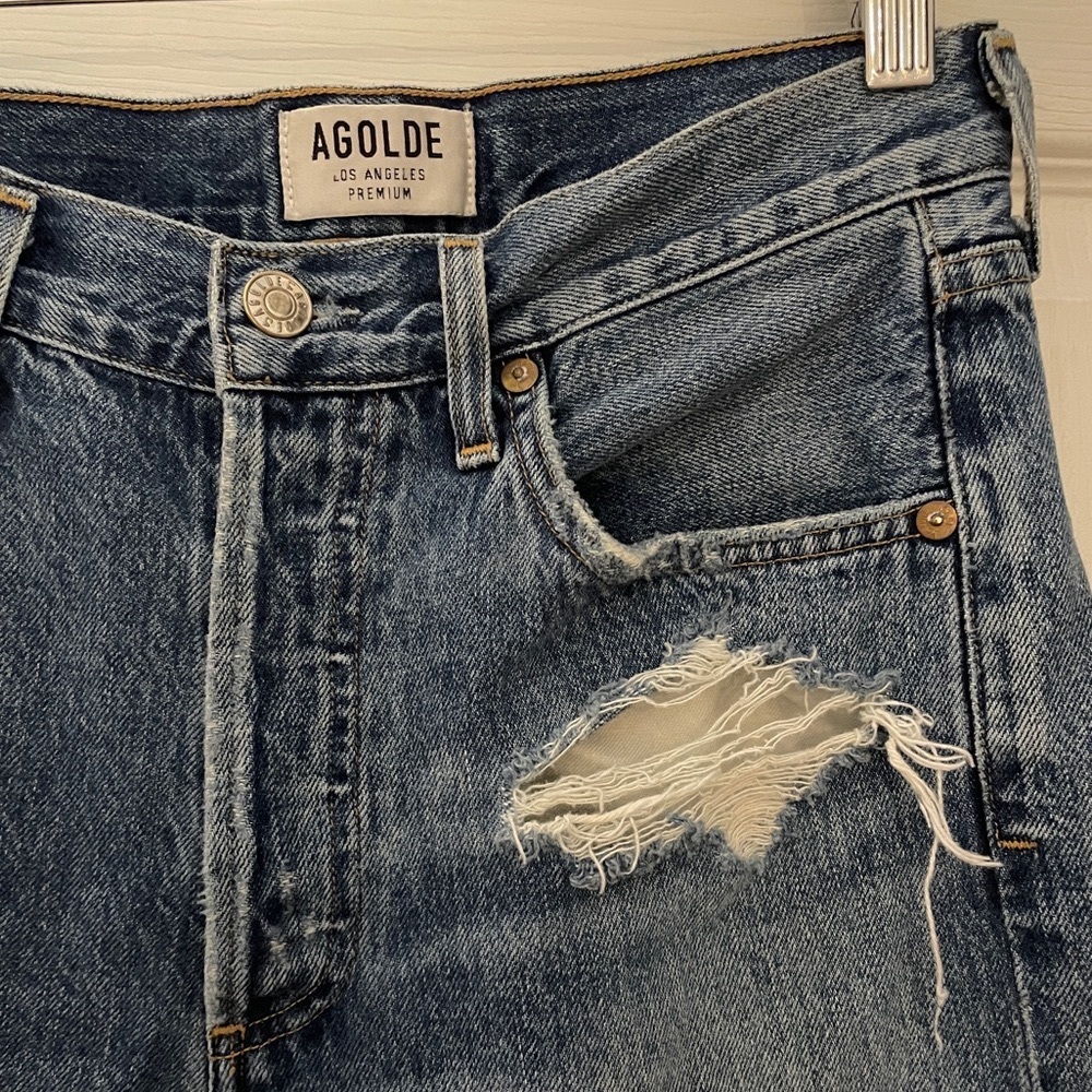 Agolde Jamie High Rise Distressed Denim Jeans sz 26 button fly 100% cotton 49059